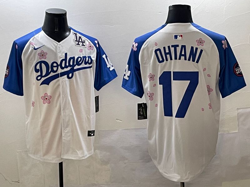 Men Los Angeles Dodgers #17 Ohtani White Blue Sakura Edition 2025 Nike MLB Jersey style 5->los angeles dodgers->MLB Jersey
